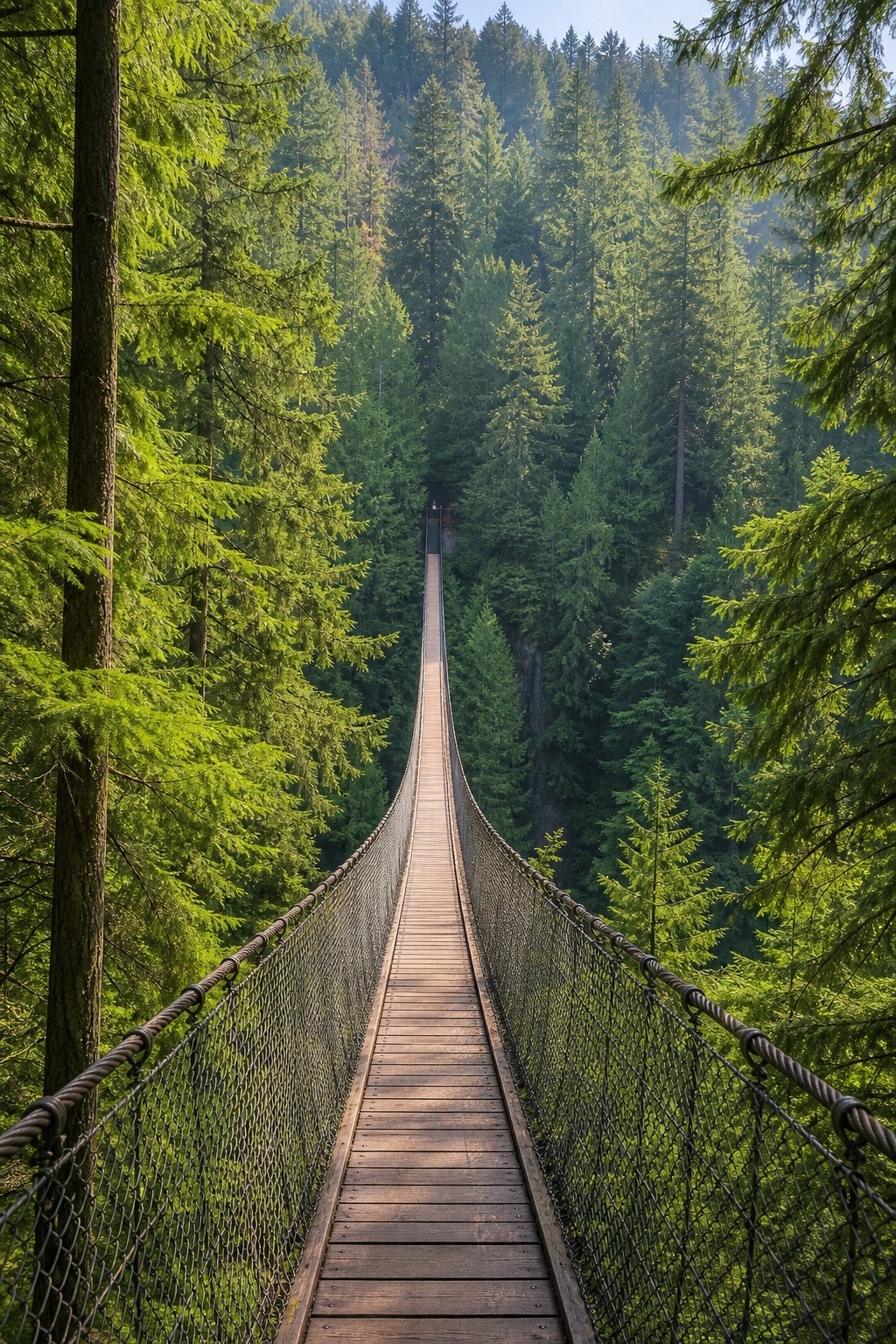 The Capilano Suspension Bridge spans the canyon between two banks of Douglas firs.